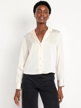 Old Navy Satin Cropped Button-Down Shirt Size Large